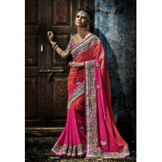 Enchanting Magenta Colored Embroidered Faux Georgette Saree